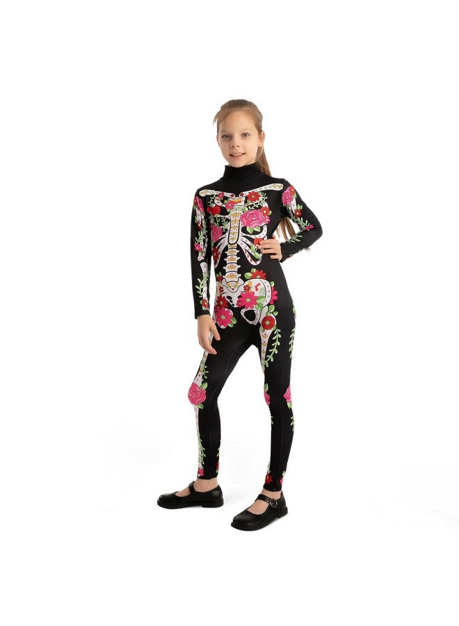 Spooktacular Creations Girls Skeleton Floral Halloween Costume Jumpsuit For Kids Halloween Dress Up-Xl(12-14Yr) - Image 3