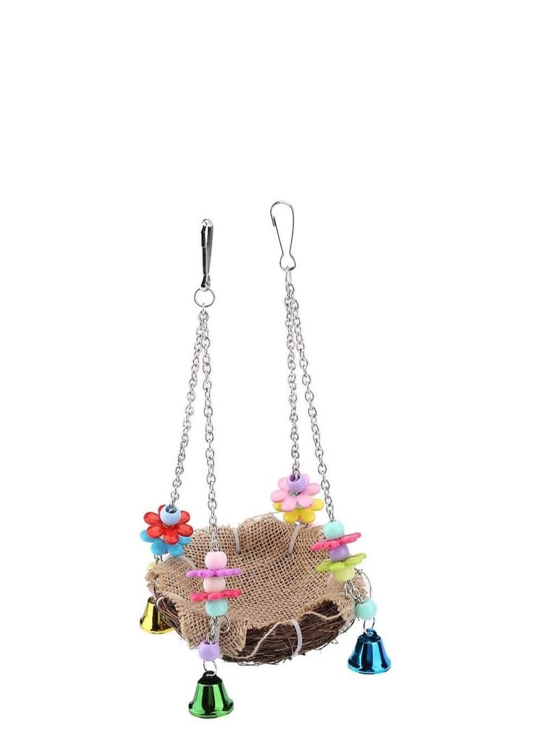 Excefore Hanging Bird Nest Bird Swing Toys with Bells Natural Rattan Winter Warm Nest Bird Cage Hammock for Cockatoo Macaw Grey Budgie Parakeet Cockatiel Lovebird Finch - Image 4