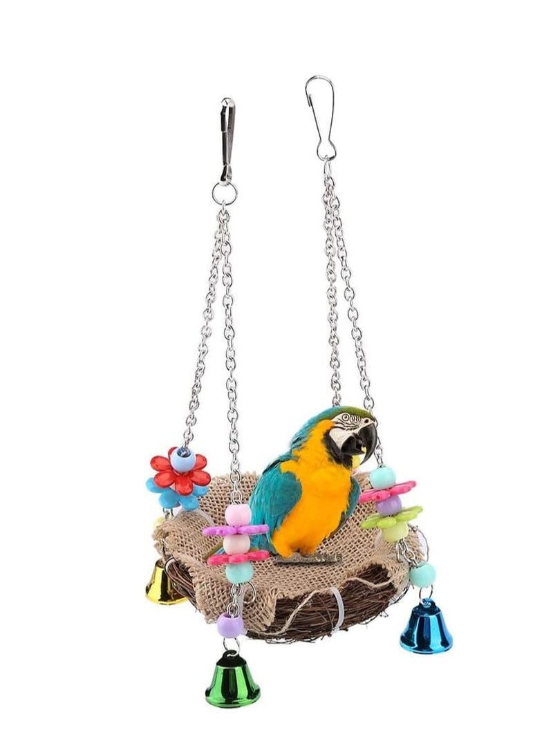 Excefore Hanging Bird Nest Bird Swing Toys with Bells Natural Rattan Winter Warm Nest Bird Cage Hammock for Cockatoo Macaw Grey Budgie Parakeet Cockatiel Lovebird Finch - Image 1