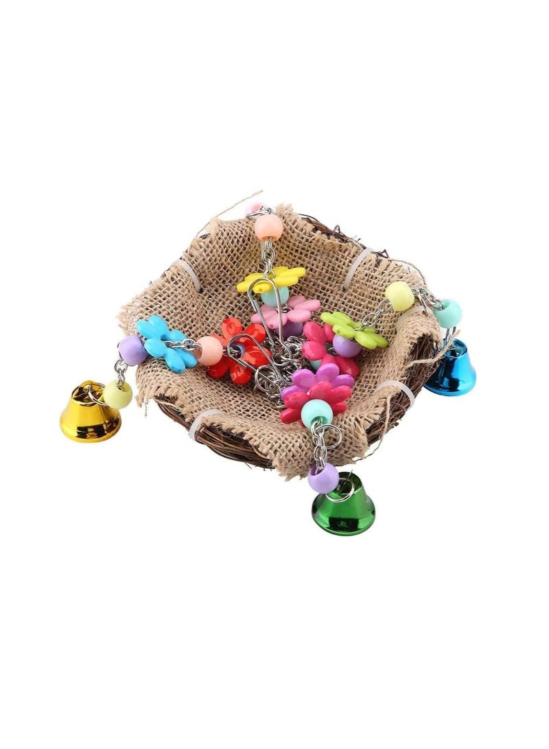Excefore Hanging Bird Nest Bird Swing Toys with Bells Natural Rattan Winter Warm Nest Bird Cage Hammock for Cockatoo Macaw Grey Budgie Parakeet Cockatiel Lovebird Finch - Image 5