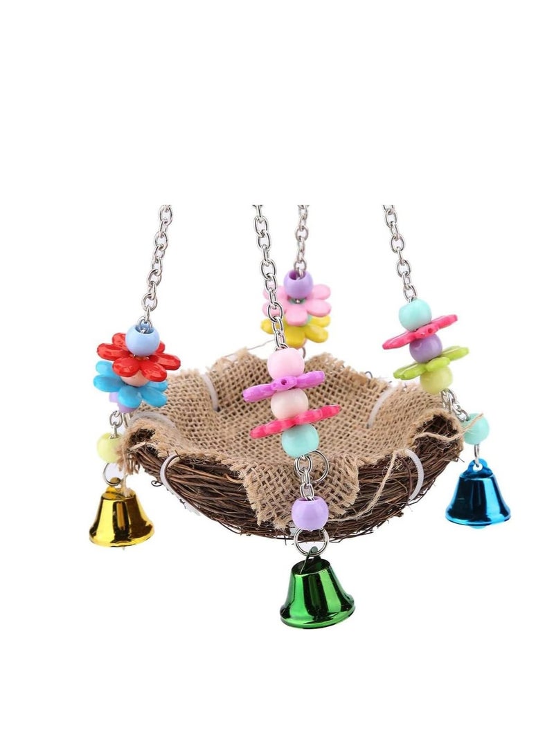 Excefore Hanging Bird Nest Bird Swing Toys with Bells Natural Rattan Winter Warm Nest Bird Cage Hammock for Cockatoo Macaw Grey Budgie Parakeet Cockatiel Lovebird Finch - Image 3
