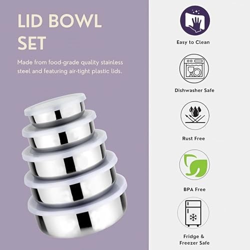 VishAl smart MAll Stainless Steel Food Storage Containers | Set of 5 | Airtight & Leak-Proof Lids | Stackable & Durable Steel Bowls for Kitchen, Fridge & Meal Prep - Image 2