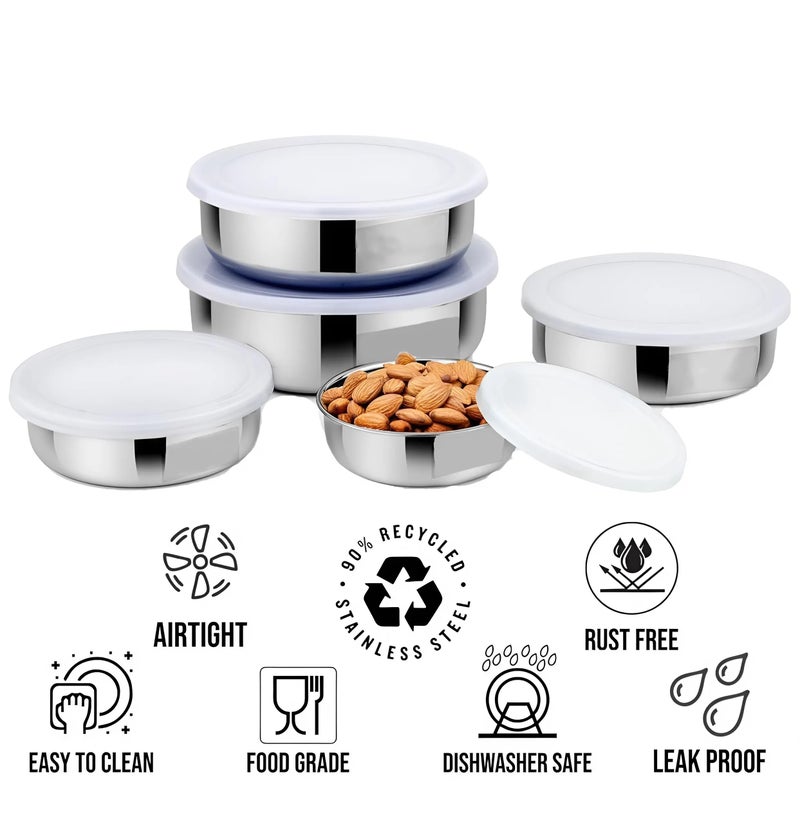 VishAl smart MAll Stainless Steel Food Storage Containers | Set of 5 | Airtight & Leak-Proof Lids | Stackable & Durable Steel Bowls for Kitchen, Fridge & Meal Prep - Image 5