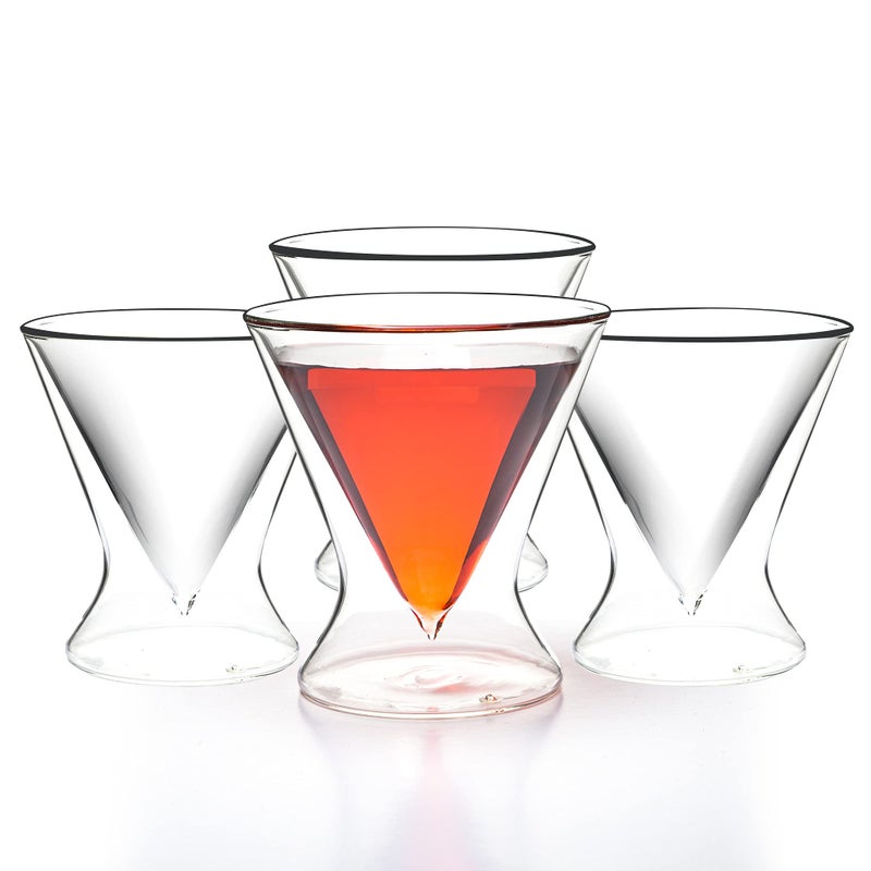 كؤوس مارتيني بدون قاعدة من ليمون سودا مجموعة من 4 لكوكتيلات المارجريتا والإسبريسو والمارتيني والمانهاتن والكوزموبوليتان بار منزلي هدايا أعياد الميلاد واحتفالات الانتقال كريستال شفاف 8 أونصات