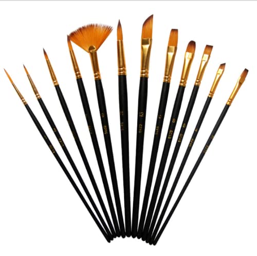 Universal Hub 12 Pieces Nylon Hair Professional Brush Painting Water Color Paint Brush Set - Image 1