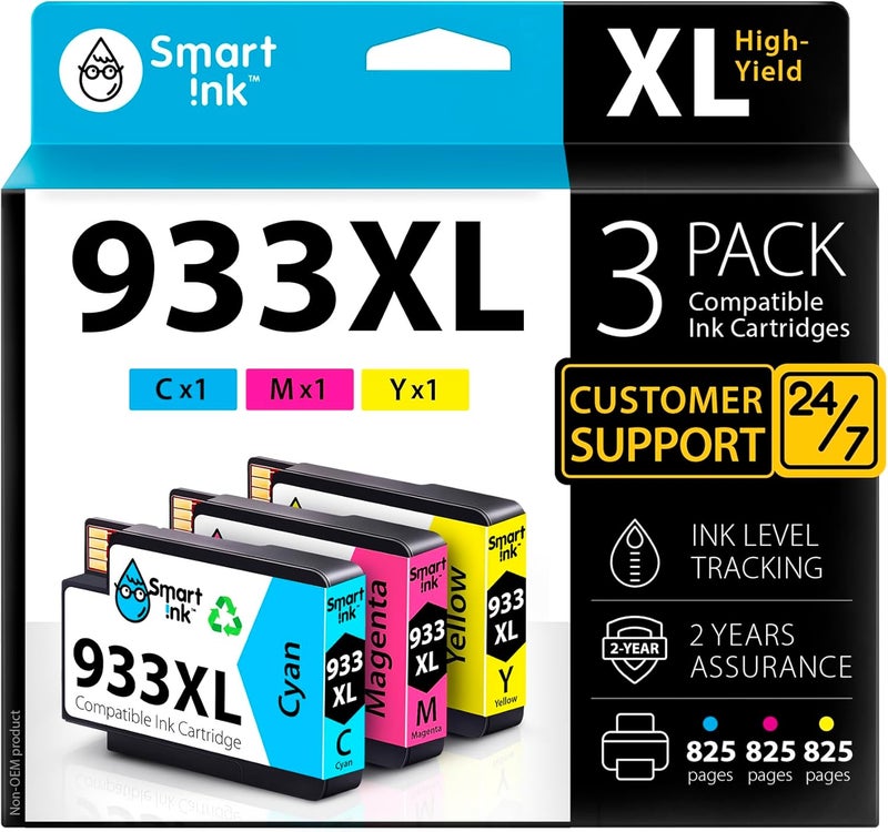 Smart Ink Compatible Ink Cartridge Replacement for HP 932XL 933XL 932 XL 933 (3 Combo Pack) to use with HP Officejet 6600 6100 6700 7110 7510 7610 7612 7510 Printers (Cyan, Magenta, Yellow) - Image 1