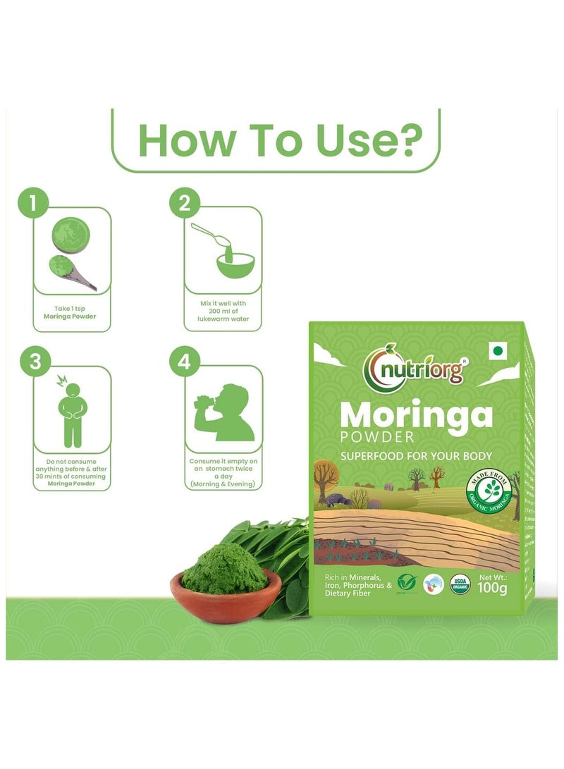 nutriorg Nutriorg Organic Premium Moringa Leaves Powder | Moringa Oleifera | (100 Gm) | Great in Drinks and Smoothies | Supports Weight Loss - Image 5