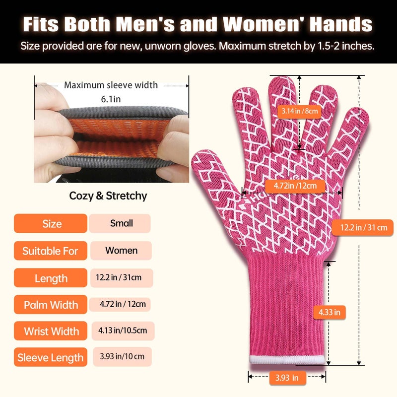HandLove Aramid Heat Resistant BBQ Gloves â€“ Grilling & Oven Gloves with Fingers, Silicone Grip & Long Cuffs for Cooking, Baking, and Outdoor Barbecue â€“ Pink, Small - Image 3
