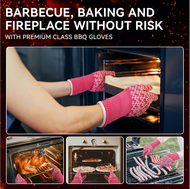 HandLove Aramid Heat Resistant BBQ Gloves â€“ Grilling & Oven Gloves with Fingers, Silicone Grip & Long Cuffs for Cooking, Baking, and Outdoor Barbecue â€“ Pink, Small - Image 4