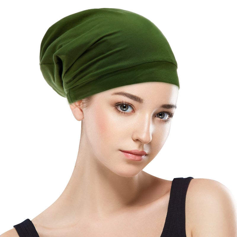 GB Selected Silk Satin Lined Bonnet Sleep Cap - Adjustable Stay on All Night Hair Wrap Cover Slouchy Beanie for Curly Hair Protection for Women and Men - Solid Olive Green - Image 2