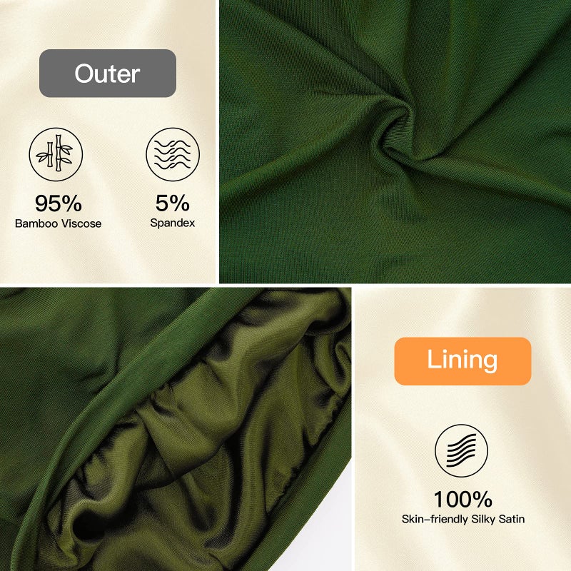 GB Selected Silk Satin Lined Bonnet Sleep Cap - Adjustable Stay on All Night Hair Wrap Cover Slouchy Beanie for Curly Hair Protection for Women and Men - Solid Olive Green - Image 4