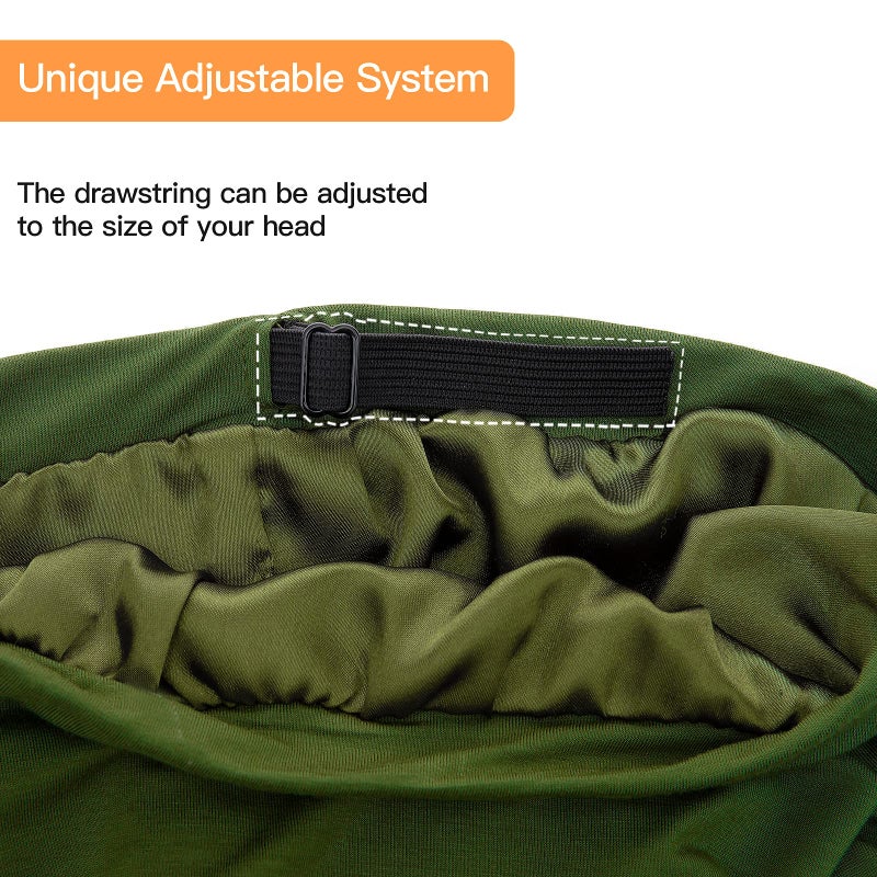 GB Selected Silk Satin Lined Bonnet Sleep Cap - Adjustable Stay on All Night Hair Wrap Cover Slouchy Beanie for Curly Hair Protection for Women and Men - Solid Olive Green - Image 5