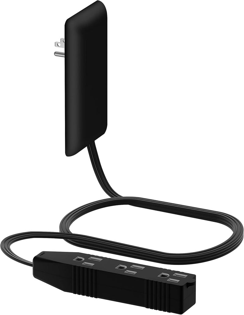 Lider Flat-Face Outlet Extender with 3 Receptacles, Ultra-Thin Wall Plate Plug with Cord Extender and 3-Outlet Power Strip, 3ft Cord, LWE3-315-BK, Black - Image 1