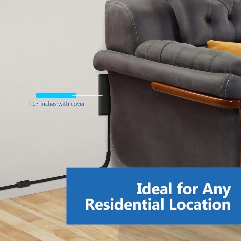 Lider Flat-Face Outlet Extender with 3 Receptacles, Ultra-Thin Wall Plate Plug with Cord Extender and 3-Outlet Power Strip, 3ft Cord, LWE3-315-BK, Black - Image 5