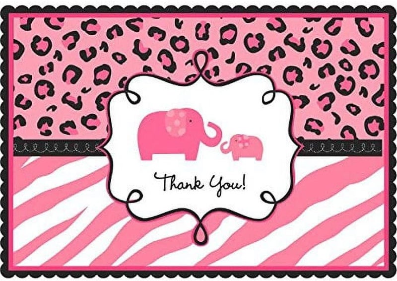 Amscan Pink Thank you Sweet Safari Postcards  Baby Shower