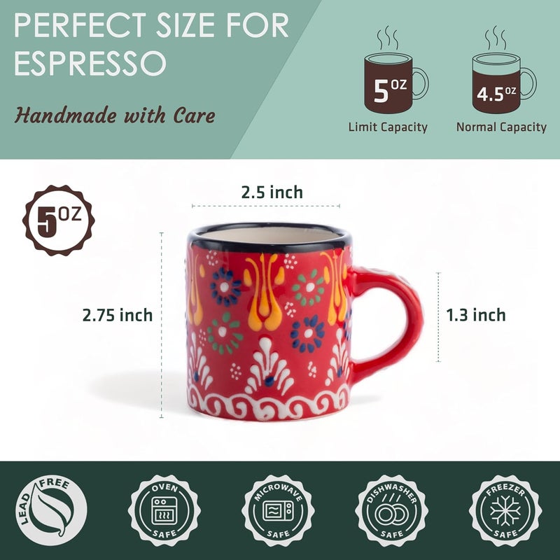Elyese Ceramic Espresso Cups, 5 Oz Espresso Cups Set of 4, Handmade Espresso Cup, 2.75 Inch Espresso Mugs, Multicolor Demitasse Cups, Microwave & Dishwasher Safe Espresso Mugs, Coffe Mug (SULTAN'S GARDEN) - Image 2