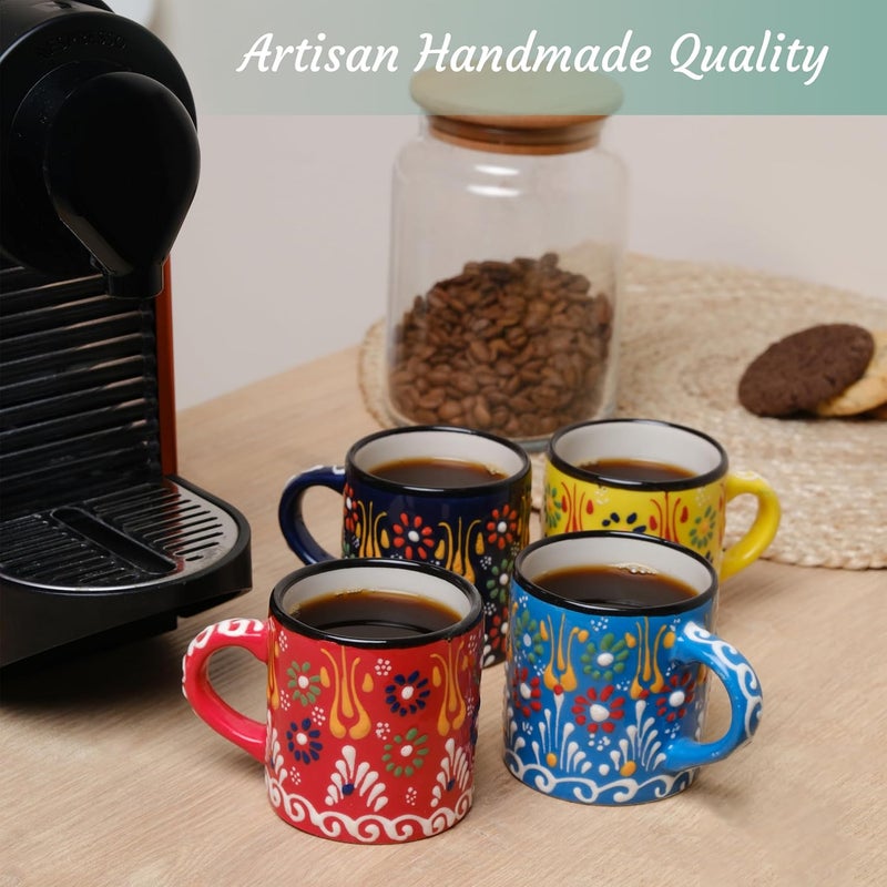 Elyese Ceramic Espresso Cups, 5 Oz Espresso Cups Set of 4, Handmade Espresso Cup, 2.75 Inch Espresso Mugs, Multicolor Demitasse Cups, Microwave & Dishwasher Safe Espresso Mugs, Coffe Mug (SULTAN'S GARDEN) - Image 3