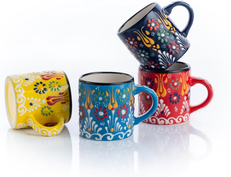 Elyese Ceramic Espresso Cups, 5 Oz Espresso Cups Set of 4, Handmade Espresso Cup, 2.75 Inch Espresso Mugs, Multicolor Demitasse Cups, Microwave & Dishwasher Safe Espresso Mugs, Coffe Mug (SULTAN'S GARDEN) - Image 1