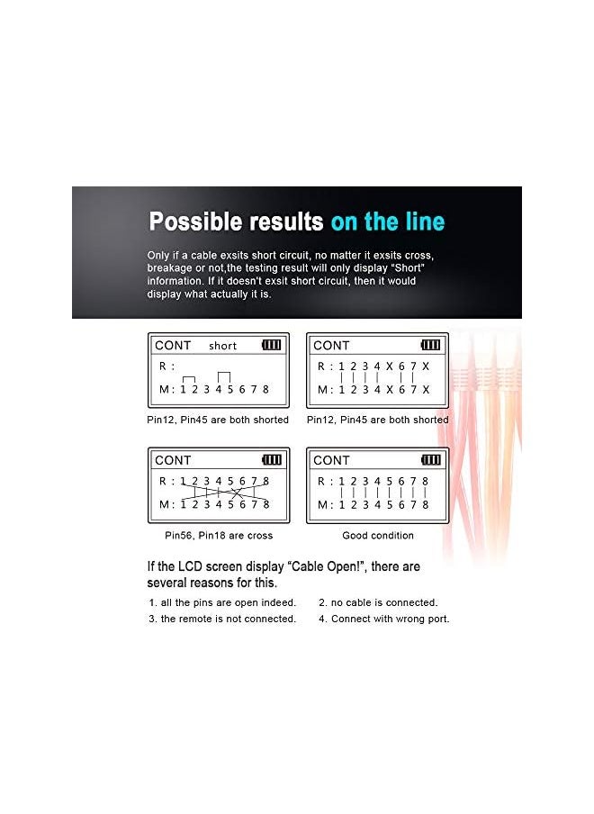Generic Multi-functional LCD Network Cable Tester Wire PoE Checker Inline PoE Voltage and Current Tester with Cable Tester with Illuminate Function  - Image 4