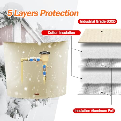 TOHONFOO Backflow Preventer Pipe Insulation Cover (5°F) - Irrigation Sprinkler Valve Insulated Pouch - Water Well Pump Cover - Sturdy 5 Layers for Winter Freeze Protection, 40" W x 36" H, Beige - Image 5