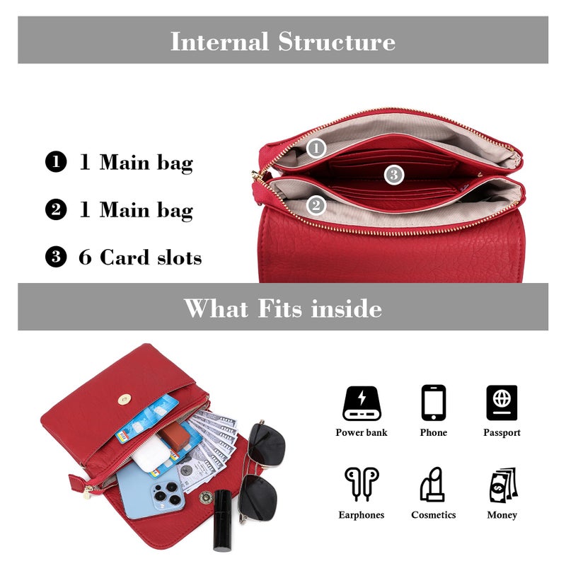 MINICAT Small Crossbody Purse Built in Wallet Crossbody Bags Pocketbooks for Women(Red,Small) - Image 5