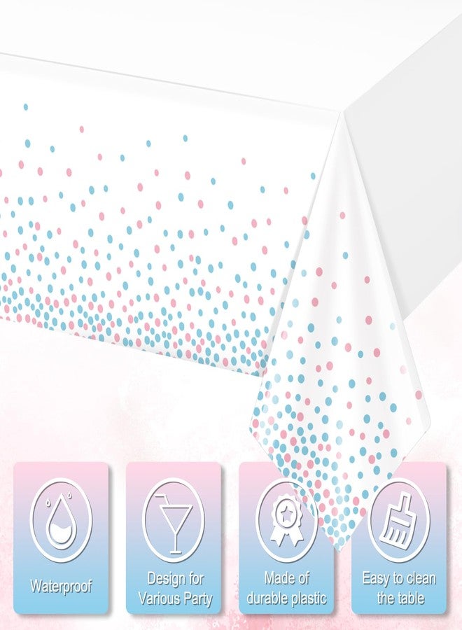 FunnyPars 3Pack White and Pink Blue Plastic Tablecloth, White Disposable Table Cloth for Rectangle Tables, Pink Blue Stamping Dot White Tablecloth for Gender Reveal Baby Shower Birthday Party Supplies, 54"x108" - Image 3