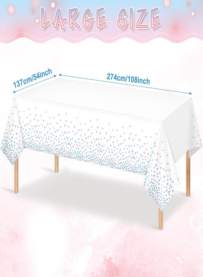 FunnyPars 3Pack White and Pink Blue Plastic Tablecloth, White Disposable Table Cloth for Rectangle Tables, Pink Blue Stamping Dot White Tablecloth for Gender Reveal Baby Shower Birthday Party Supplies, 54"x108" - Image 2