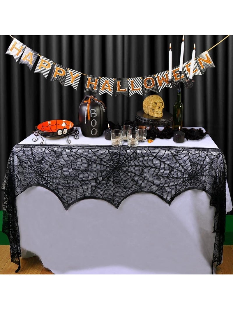 SYOSI Halloween Mantel Decor Black Lace Spiderweb Fireplace Mantle Scarf Cover Premium Quality, Perfectly Sized, Seamless Design Elevate the Atmosphere for Halloween Fireplace Decorations 18 x 96 inch  - Image 5