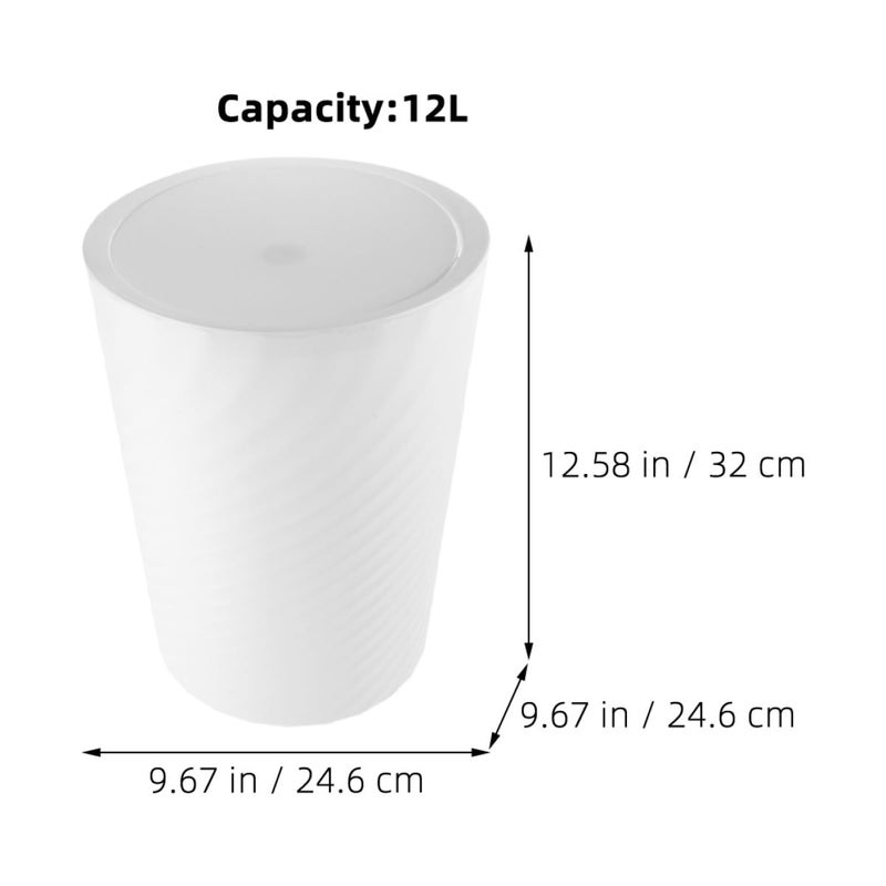 12 Liter White Plastic Swing Lid Trash Can For Bathroom Office Bedroom Living Room - Image 5