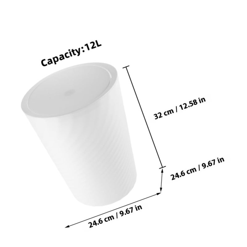 12 Liter White Plastic Swing Lid Trash Can For Bathroom Office Bedroom Living Room - Image 3