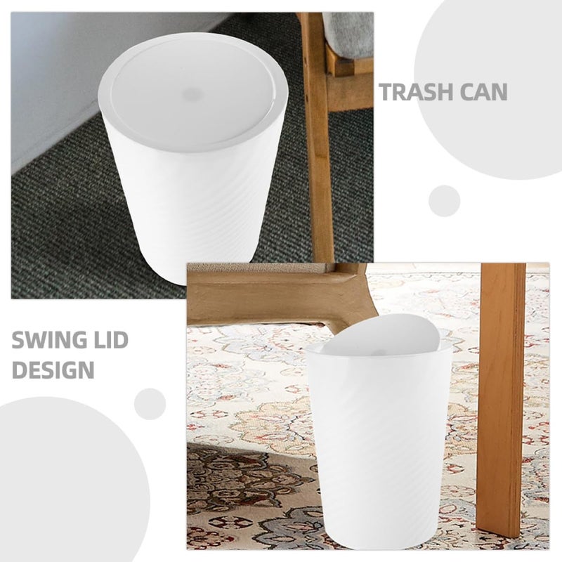12 Liter White Plastic Swing Lid Trash Can For Bathroom Office Bedroom Living Room - Image 4