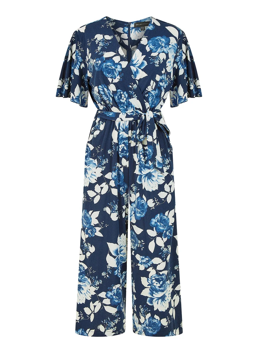 ميلا لندن Rose Print Jumpsuit With Angel Sleeves