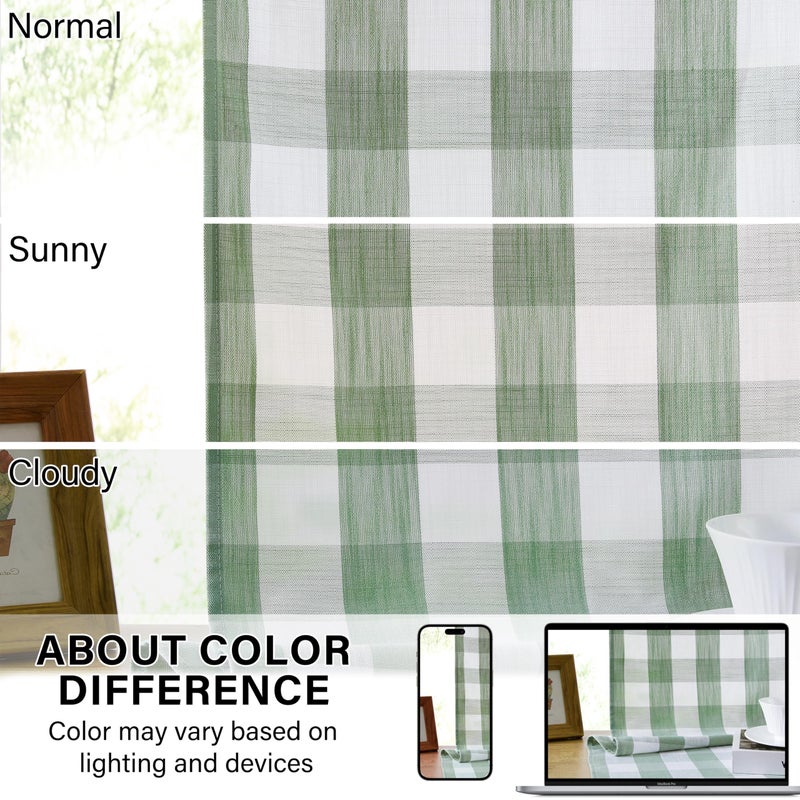 Bapawfish Sage Green Buffalo Plaid Semi Sheer Curtains 84 Inches Long,Buffalo Check Cottage Drapes for Bedroom Living Room Nursery,Farmhouse Checkered Window Treatment,Rod Pocket,40"Wx84"L(Pack of 2) - Image 5