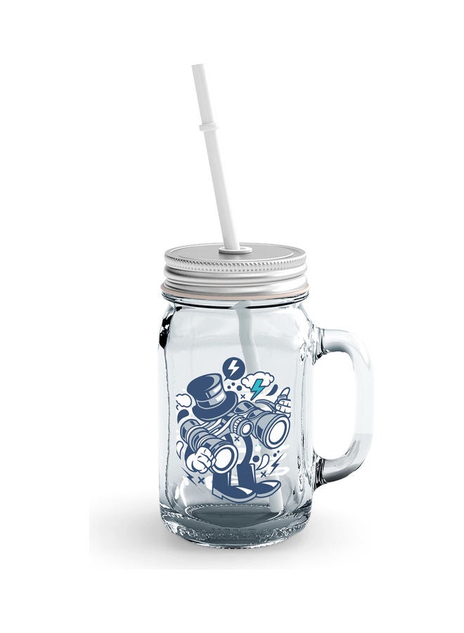 Cute Binoculars Glass Jar With Straw Multicolour - Image 1