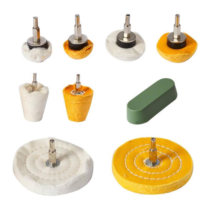 Medoon Drill Buffing Wheel Kits 9pcs, Polishing Wheel with Green Compound, High Density Polisher Buffing Wheels for Metal, Jewelry, Car, Aluminum, DIY Buffing & Finishing - Image 1