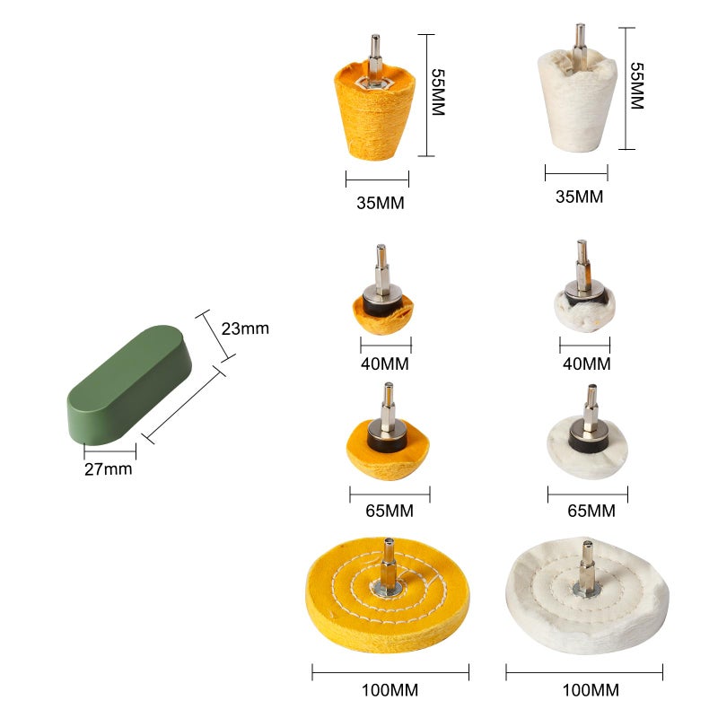 Medoon Drill Buffing Wheel Kits 9pcs, Polishing Wheel with Green Compound, High Density Polisher Buffing Wheels for Metal, Jewelry, Car, Aluminum, DIY Buffing & Finishing - Image 2