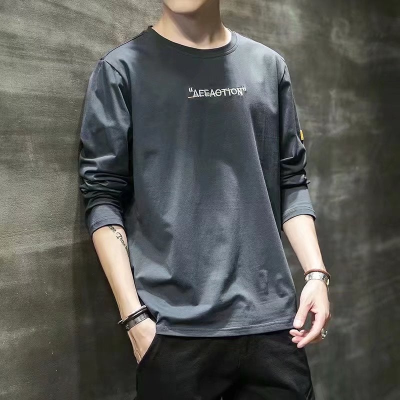 Round Neck Long Sleeve T-Shirt Men'S Autumn Trendy Ins Printed Base Shirt 2023 New Korean Style Thin Pullover Wei Clothes - Image 1