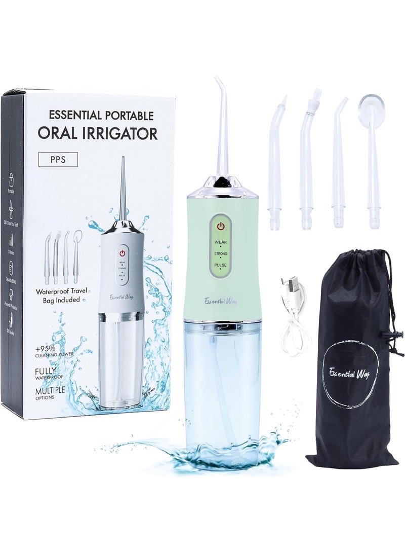 خيط تنظيف الأسنان المائي اللاسلكي، سعة 220 مل، قابل لإعادة الشحن، بطارية تدوم 4 ساعات، 4 أعواد تنظيف، مقاوم للماء، 3 أوضاع ضغط للسفر والمنزل (أخضر) - Image 1