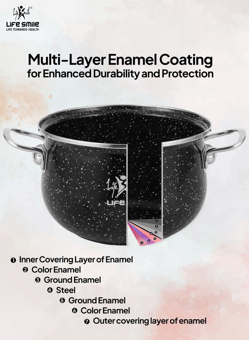 Life Smile طقم أواني الطهي المينا بنمط الرخام 10 قطع - طقم مطبخ من القدور مع أغطية زجاجية، خالي 100% من PFOA وآمن، وعاء شوربة متعدد الوظائف للموقد الكهربائي والغاز - Image 4