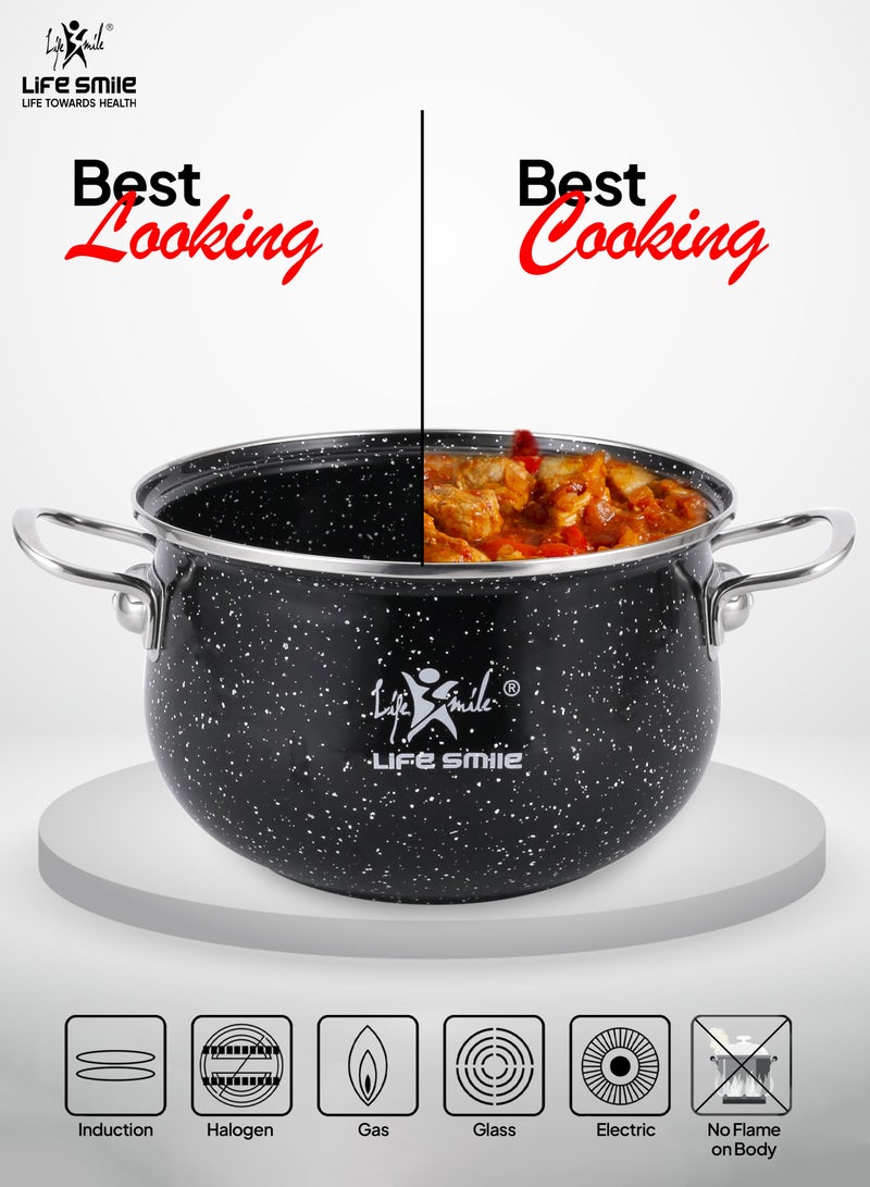 Life Smile طقم أواني الطهي المينا بنمط الرخام 10 قطع - طقم مطبخ من القدور مع أغطية زجاجية، خالي 100% من PFOA وآمن، وعاء شوربة متعدد الوظائف للموقد الكهربائي والغاز - Image 5