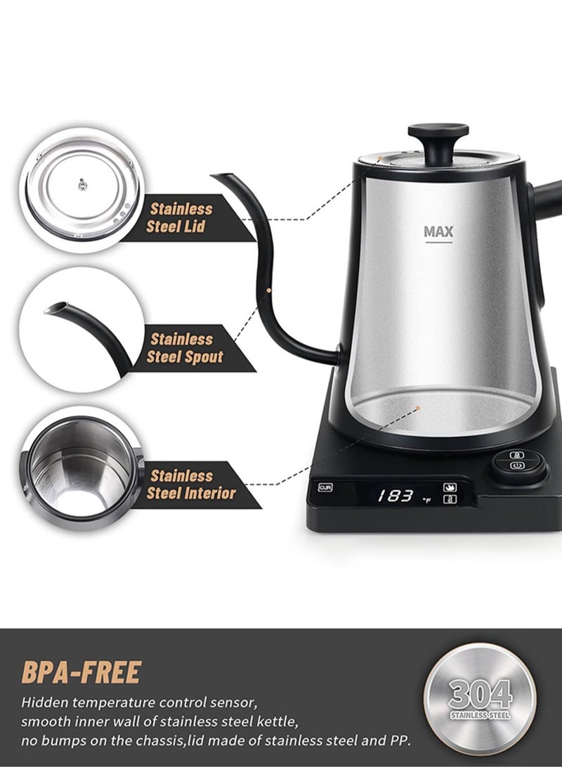 بريتيل غلاية فوهة طويلة V60 غلاية قهوة 1000 مل 1200 واط مع مقبض لضبط درجة الحرارة وشاشة رقمية لعرض درجة الحرارة وعزل تلقائي، مصنوعة من مادة فولاذ مقاوم للصدأ مع جسم غلاية دائري، مع فلتر قهوة V60 بحجم 02 أبيض 50 قطعة وبني 50 قطعة - Image 5