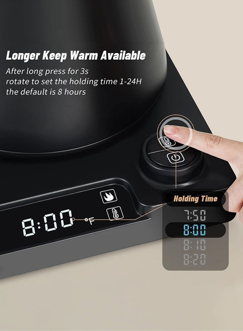 بريتيل غلاية فوهة طويلة V60 غلاية قهوة 1000 مل 1200 واط مع مقبض لضبط درجة الحرارة وشاشة رقمية لعرض درجة الحرارة وعزل تلقائي، مصنوعة من مادة فولاذ مقاوم للصدأ مع جسم غلاية دائري، مع فلتر قهوة V60 بحجم 02 أبيض 50 قطعة وبني 50 قطعة - Image 2