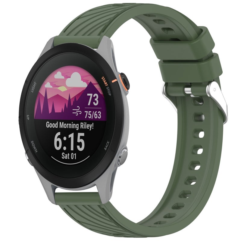 S-TOP For Garmin Forerunner 255S Stripe Texture 18mm Silicone Watch Band(Dark Green) - Image 1