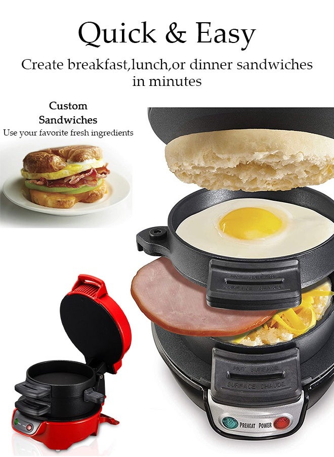 DUNISO Burger Maker, non stick multifunctional burger fried egg steak breakfast machine, sandwich toaster, easy to use, suitable for 2 to 3 people, suitable for hamburgers, pancakes, waffles, red  - Image 4