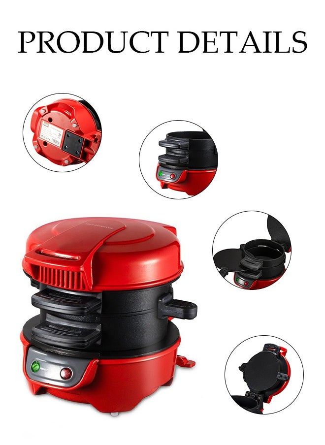 DUNISO Burger Maker, non stick multifunctional burger fried egg steak breakfast machine, sandwich toaster, easy to use, suitable for 2 to 3 people, suitable for hamburgers, pancakes, waffles, red  - Image 3