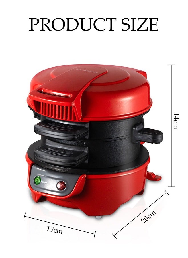 DUNISO Burger Maker, non stick multifunctional burger fried egg steak breakfast machine, sandwich toaster, easy to use, suitable for 2 to 3 people, suitable for hamburgers, pancakes, waffles, red  - Image 2