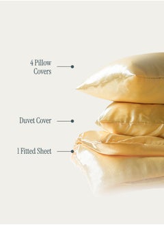 Good Sleep Royal Silk Duvet Set (6-Piece) Gold King Size (220x240 cm), Sumptuously Smooth, Cooling & Skin-Friendly | Includes 1 Silk-Based Duvet Cover, 1 Fitted Bedsheet & 4 Pillow Covers with Zipper  - Image 3