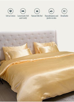 Good Sleep Royal Silk Duvet Set (6-Piece) Gold King Size (220x240 cm), Sumptuously Smooth, Cooling & Skin-Friendly | Includes 1 Silk-Based Duvet Cover, 1 Fitted Bedsheet & 4 Pillow Covers with Zipper  - Image 1