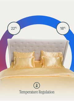 Good Sleep Royal Silk Duvet Set (6-Piece) Gold King Size (220x240 cm), Sumptuously Smooth, Cooling & Skin-Friendly | Includes 1 Silk-Based Duvet Cover, 1 Fitted Bedsheet & 4 Pillow Covers with Zipper  - Image 5