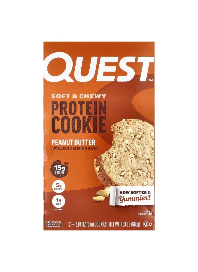 QUEST NUTRITION Quest Nutrition, Protein Cookie, Peanut Butter, 12 Cookies, 2.04 oz (58 g) Each  - Image 1